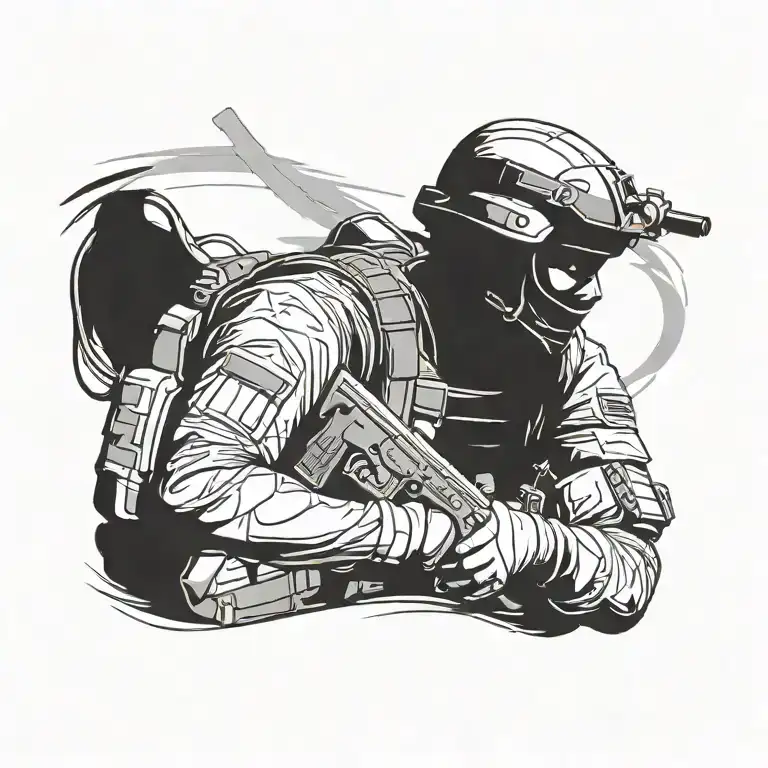 Create A Minimalist Silhouette Of A Special Forces Soldier Holding A Knife