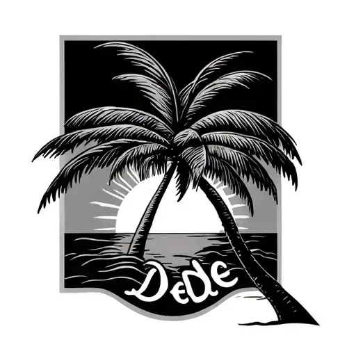 Palm Tree And Sun With Word Dede