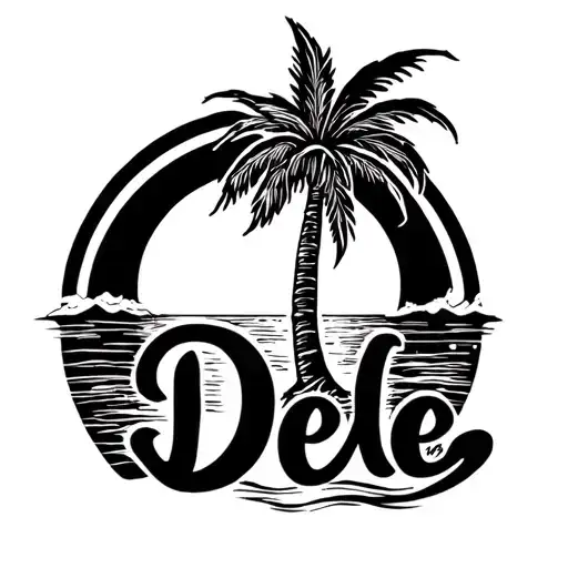Palm Tree And Sun With Word Dede