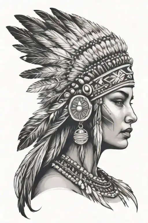 Gorgeous Woman Wearing Native American Headress With Beading