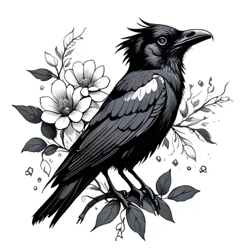 Left Thigh Crow With Flower