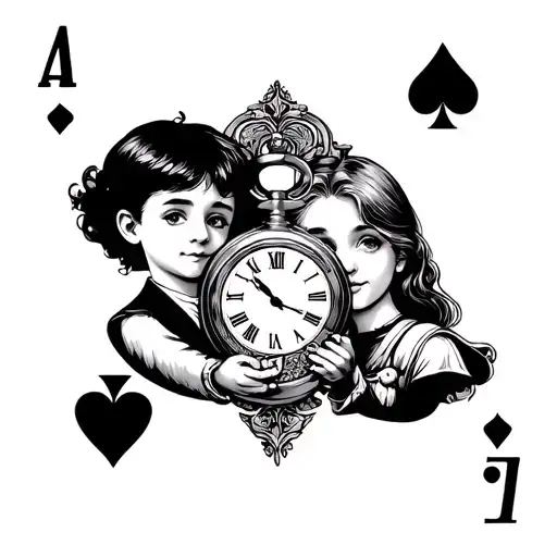 Playing Card With A Boy And Girl Holding A Pocket Watch