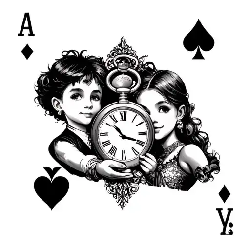 Playing Card With A Boy And Girl Holding A Pocket Watch