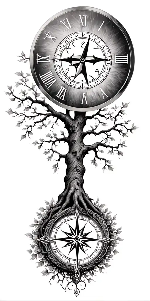 Tree Of Life With A Compass Of Life With Horloge Du Temps