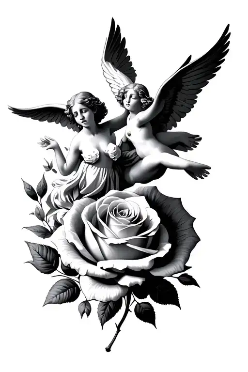 Rose And 2 Angels Flying
