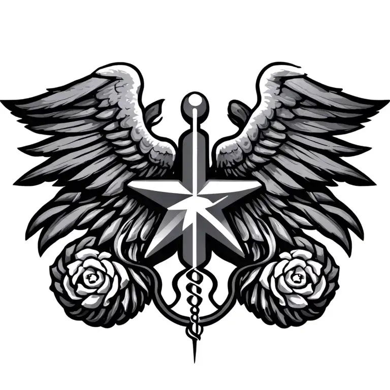 Medical Symbols And Elements Covering Chest Tattoo Not The Standard Star Of Medicine