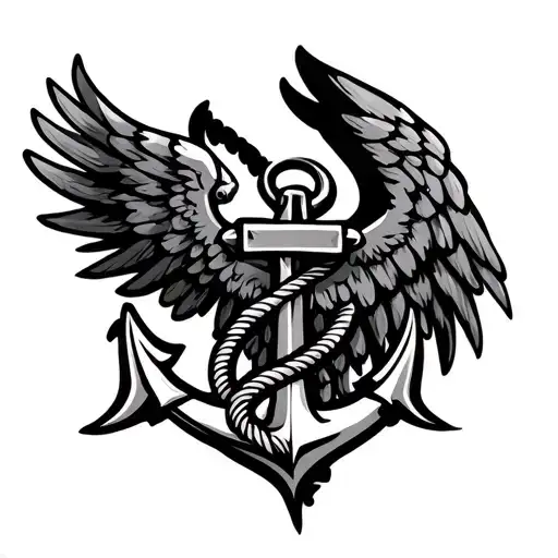 Archangel Wings With Anchor Intertwined In Tribal Style