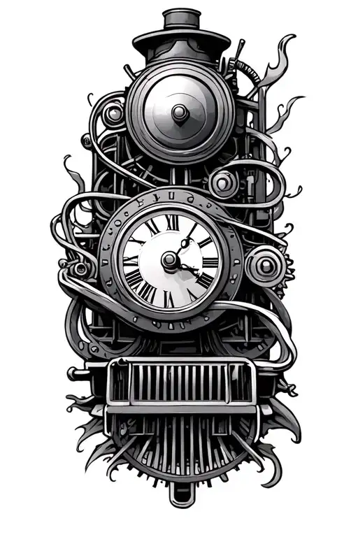 Train With Clock Mechanism Intertwined
