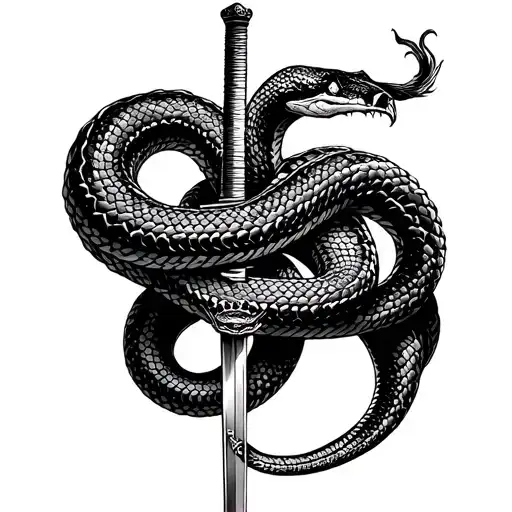 A Snake Around A Curved Katana