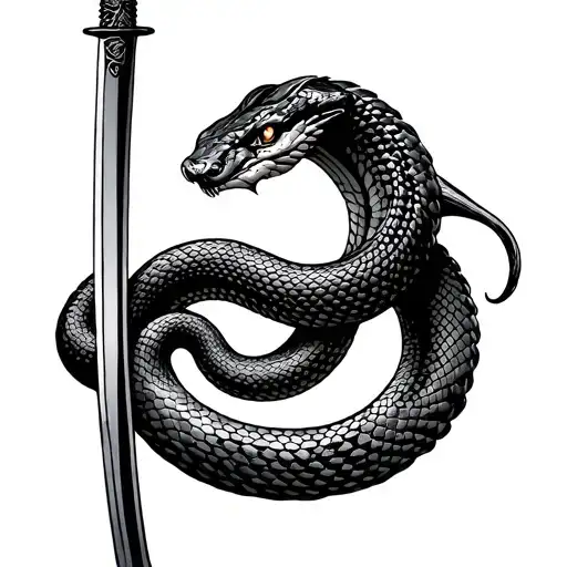 A Snake Around A Curved Katana