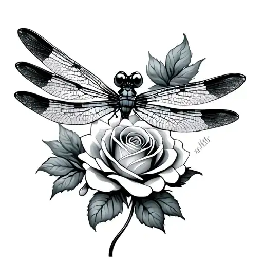 Dragonfly And Rose