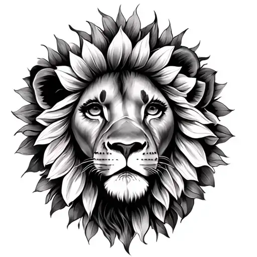 Sketch Tattoo Girl With A Lion Sunflower Sun