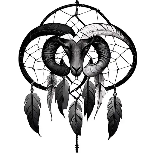 Dream Catcher And Inside Aries Zodiac Sign Intertwined
