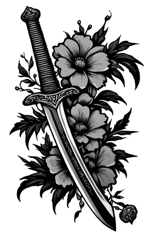 Katana Sword With Flowers