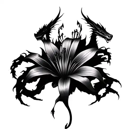 Spider Lily Flower With Dragons