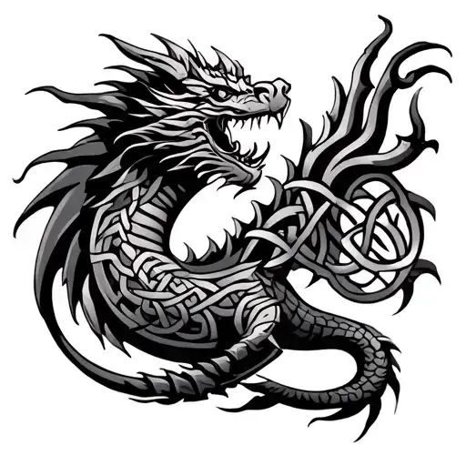 Quetzalcoatl Seperate Celtic Dragon In The Same Tatoo With Both Celtic And Aztec Symbols Intertwined