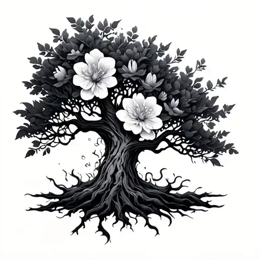 Half Burning Tree Half Blooming Flowers