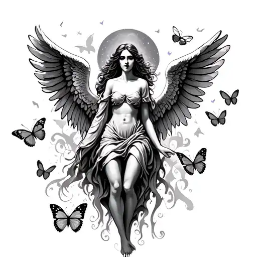 Angel Death Date With Wings And Butterflies Flying Through