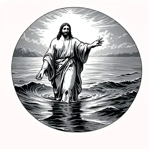Jesus Walking On Water Hand Reaching