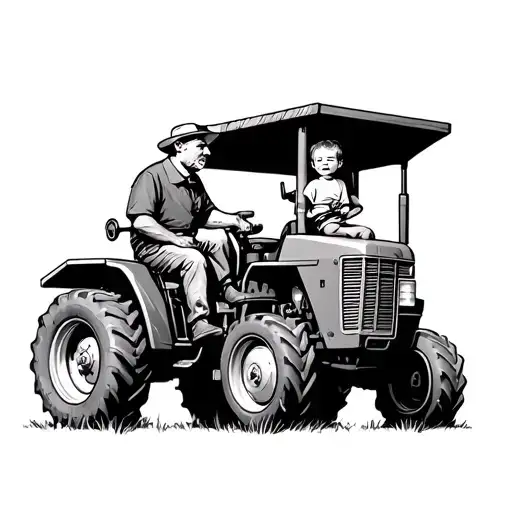 Grandpa And Son On Small Tractor
