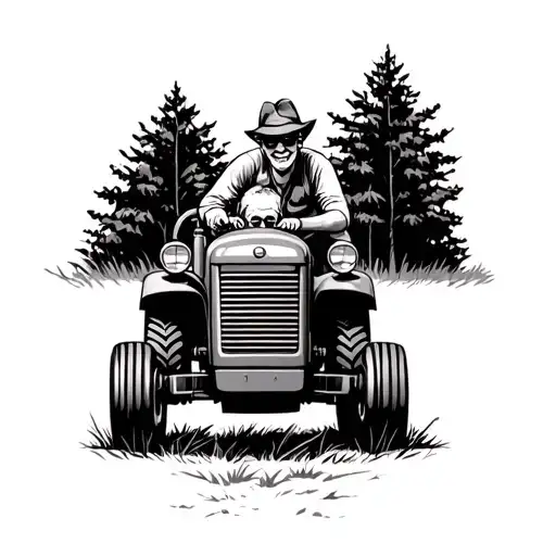 Grandpa And Son On Small Tractor