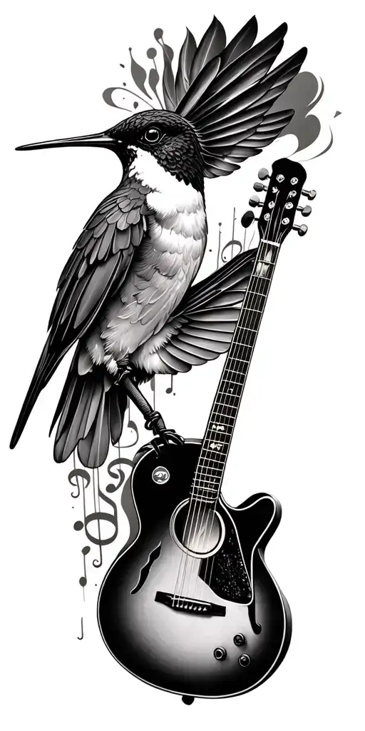 Music Sleeve Inspired Tattoo Featuring Gibson Hummingbird Acoustic Guitar