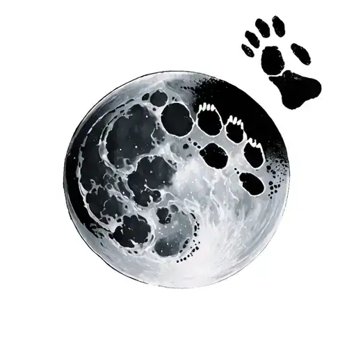 Dog Footprint And A Moon