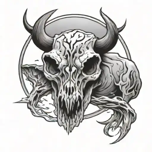 Buffalo Skull With A Lightning Bolt Striking