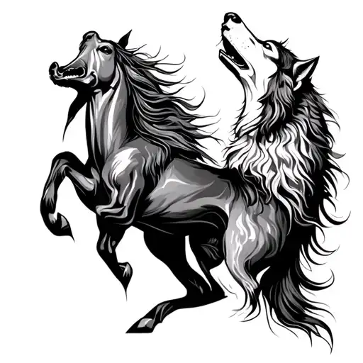 Horse And Wolf Howling