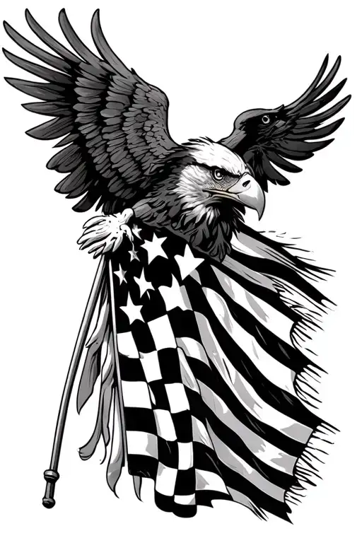 Checkered Flag Mixed With American Flag With An Eagle