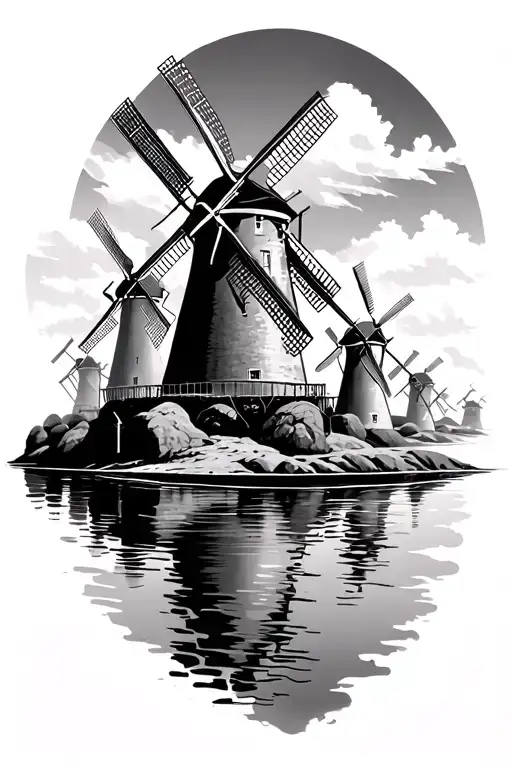 Six Windmills Along The Water