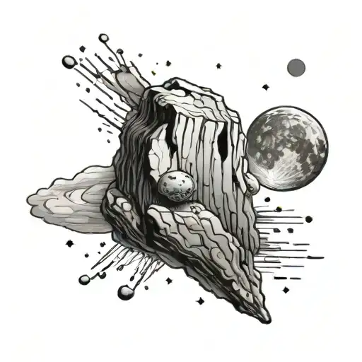 A Surreal Tattoo Of A Rock Floating In Space Next To The Moon