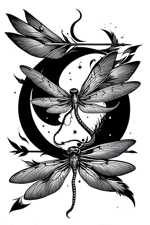 Arrows Dragonfly And Moon Merging Together