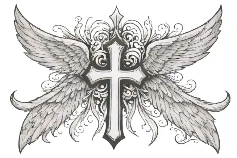 A Cross With Angel Wing Attached Near The Bottom Half