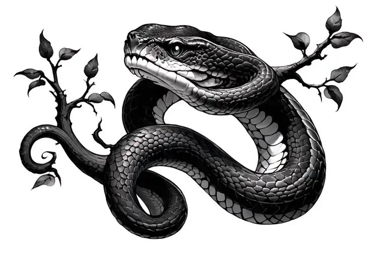 Snake Around A Tree Ready To Attack Pose