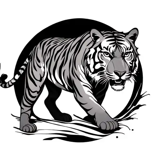 Enso Circle With Tiger Walking