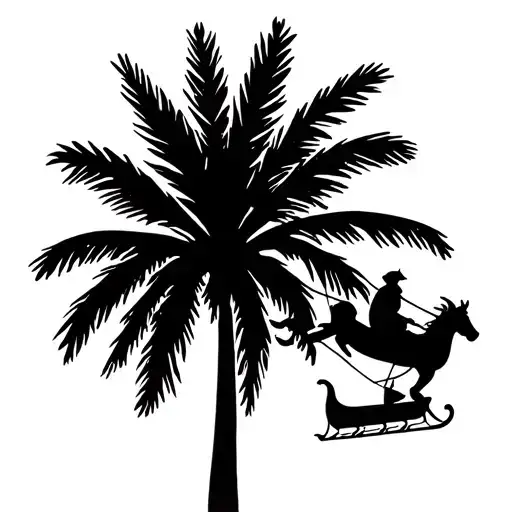Santa And A Sleigh Flying Over A Palm Tree