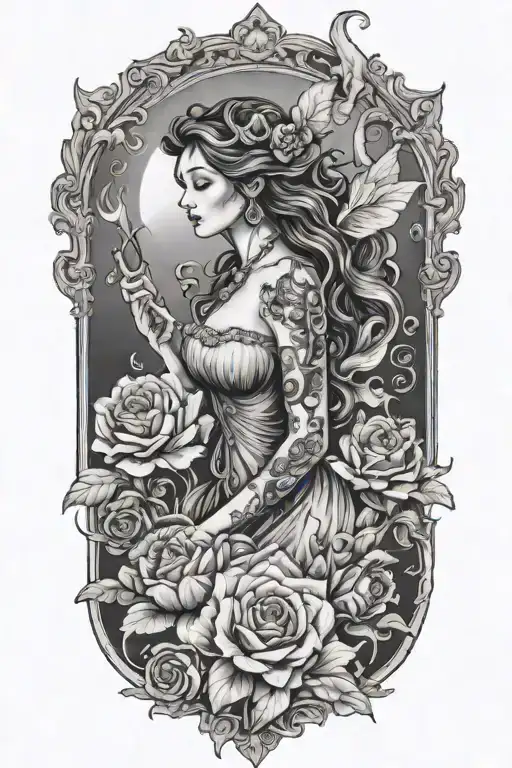 Fairy And Marigolds And Roses And Ocean Waves Flowing