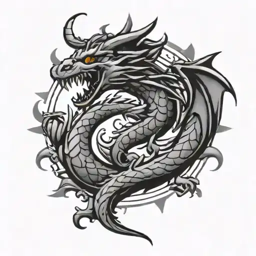 A Stylized Fleur-de-lis Symbol Integrated Into A Traditional Martial Arts Dragon Motif