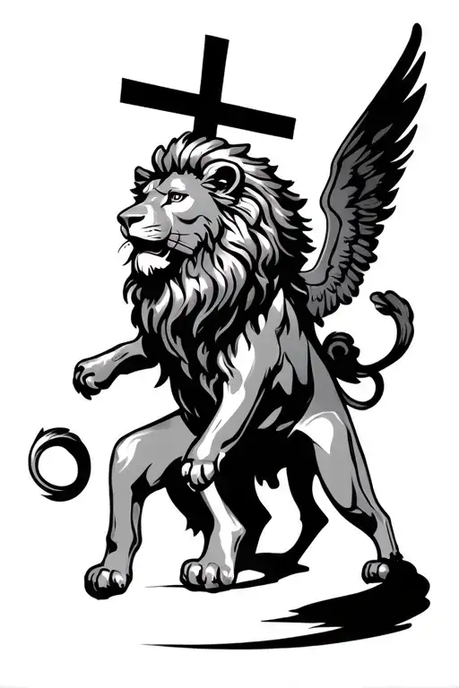 Lion And Cross With St Michael