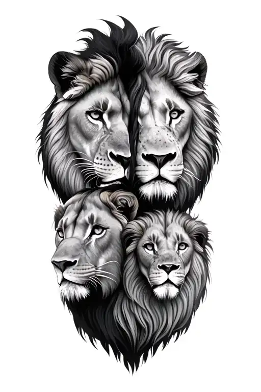 Family Lions Facing Each Other