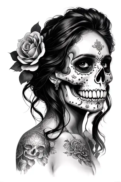 Realistic Sugar Skull Nude Woman Posing