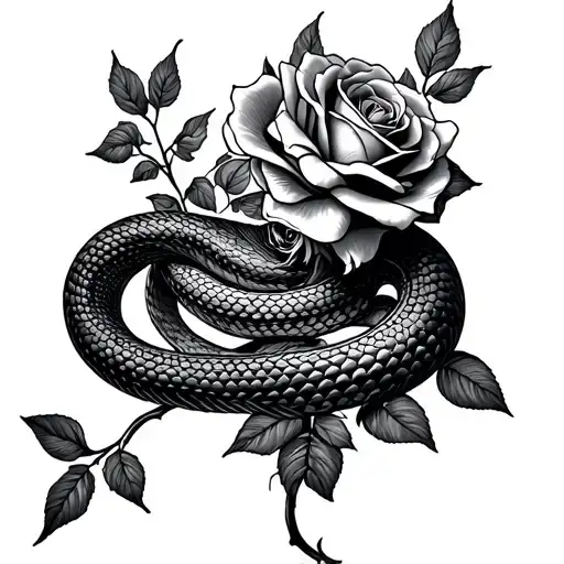 A Sketch Of A Tattoo On The Whole Arm In The Form Of A Snake With Roses
