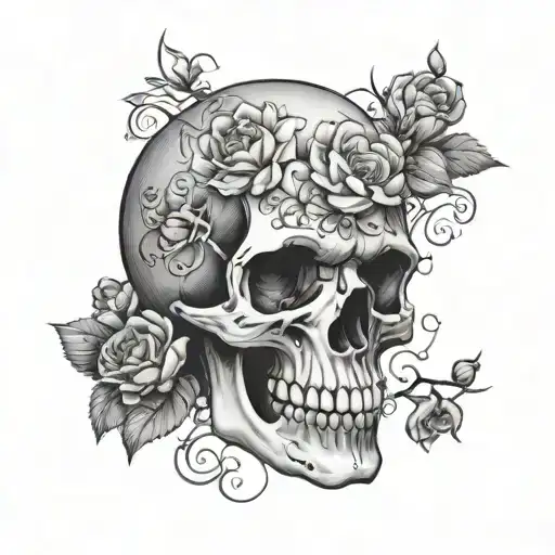 Skull With Flowers Growing Out Of The Skull