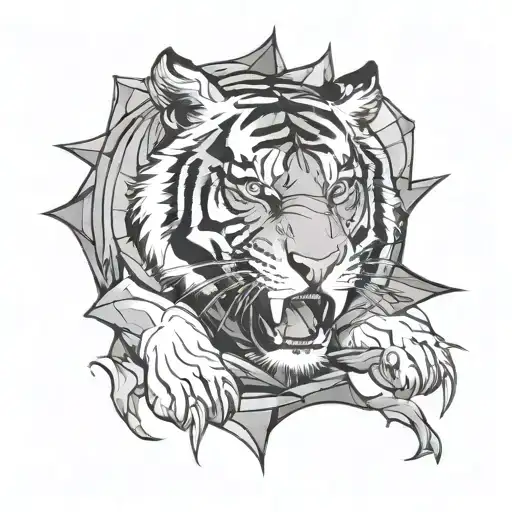 Tiger Roaring Triumphantly On A Bed Of Broken Glass