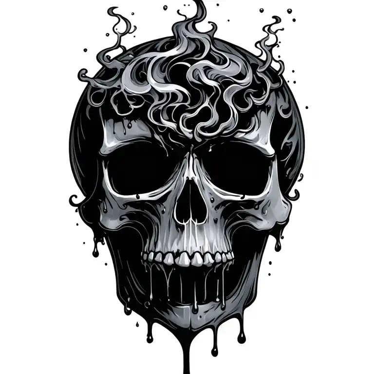 Skull With The Top Of The Head Becoming Smoke And The Jaw Becoming Liquid And Dripping