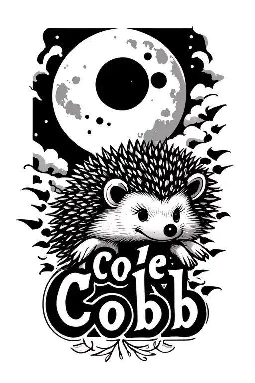 Cole Cobb Name Tattoo With A Moon And Hedgehog