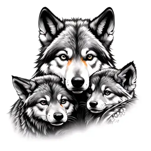 Wolf Protecting Cubs