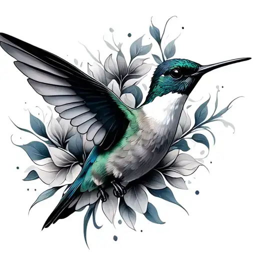 Elegant Minimalist Fine Line Hummingbird Hovering