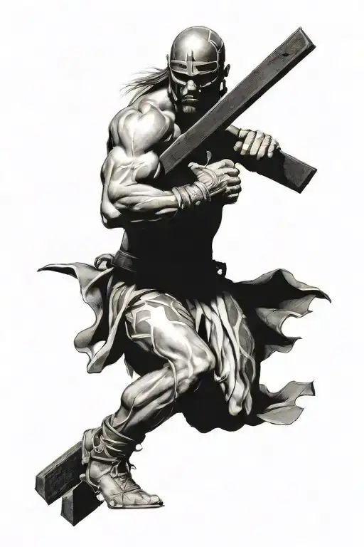 A Warrior Holds A Cross In His Hands